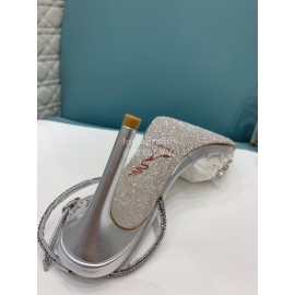 Rene Caovilla Crystal Pvc High Heel Sandals For Women Silver