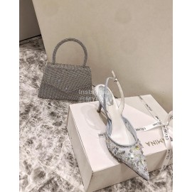 Rene Caovilla Elegant Lace Crystal Pointed High Heel Sandals For Women Blue