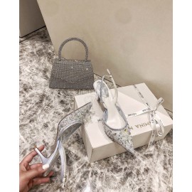 Rene Caovilla Elegant Lace Crystal Pointed High Heel Sandals For Women Blue