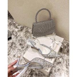 Rene Caovilla Elegant Lace Crystal Pointed High Heel Sandals For Women Blue