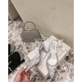 Rene Caovilla Elegant Lace Crystal Pointed High Heel Sandals For Women Blue