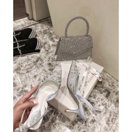 Rene Caovilla Elegant Lace Crystal Pointed High Heel Sandals For Women Blue