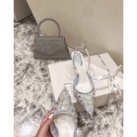 Rene Caovilla Elegant Lace Crystal Pointed High Heel Sandals For Women Blue