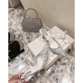 Rene Caovilla Elegant Lace Crystal Pointed High Heel Sandals For Women Blue