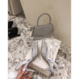 Rene Caovilla Elegant Lace Crystal Pointed High Heel Sandals For Women Blue