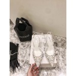 Rene Caovilla Elegant Lace Crystal Pointed High Heel Sandals For Women White