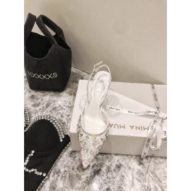 Rene Caovilla Elegant Lace Crystal Pointed High Heel Sandals For Women White