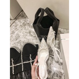 Rene Caovilla Elegant Lace Crystal Pointed High Heel Sandals For Women White