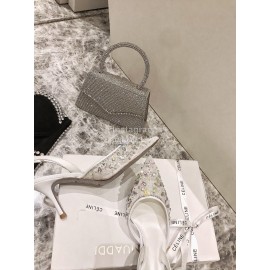 Rene Caovilla Elegant Lace Crystal Pointed High Heel Sandals For Women White