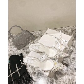 Rene Caovilla Elegant Lace Crystal Pointed High Heel Sandals For Women White