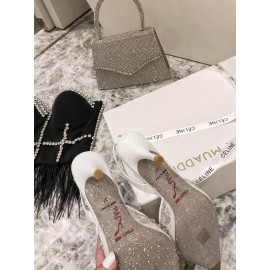 Rene Caovilla Elegant Lace Crystal Pointed High Heel Sandals For Women White