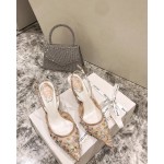 Rene Caovilla Elegant Lace Crystal Pointed High Heel Sandals For Women Orange