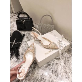 Rene Caovilla Elegant Lace Crystal Pointed High Heel Sandals For Women Orange