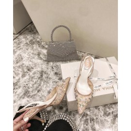 Rene Caovilla Elegant Lace Crystal Pointed High Heel Sandals For Women Orange