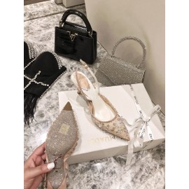 Rene Caovilla Elegant Lace Crystal Pointed High Heel Sandals For Women Orange