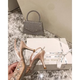 Rene Caovilla Elegant Lace Crystal Pointed High Heel Sandals For Women Orange