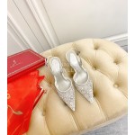 Rene Caovilla Crystal Lace Sheepskin High Heel Sandals For Women White