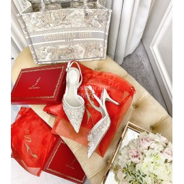 Rene Caovilla Crystal Lace Sheepskin High Heel Sandals For Women White