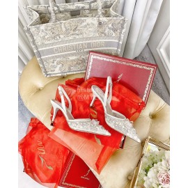 Rene Caovilla Crystal Lace Sheepskin High Heel Sandals For Women White