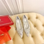 Rene Caovilla Crystal Lace Sheepskin High Heels White For Women 