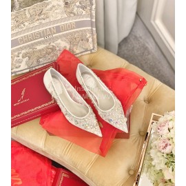 Rene Caovilla Crystal Lace Sheepskin High Heels White For Women 