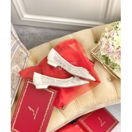 Rene Caovilla Crystal Lace Sheepskin High Heels White For Women 