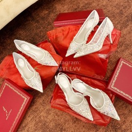 Rene Caovilla Crystal Lace Sheepskin High Heels White For Women 