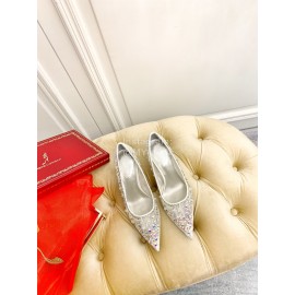 Rene Caovilla Crystal Lace Sheepskin High Heels For Women White