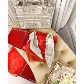 Rene Caovilla Crystal Lace Sheepskin High Heels For Women White