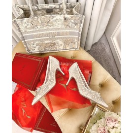 Rene Caovilla Crystal Lace Sheepskin High Heels For Women White