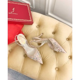 Rene Caovilla Crystal Lace Sheepskin High Heel Sandals For Women Pink