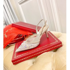 Rene Caovilla Crystal Lace Sheepskin High Heel Sandals For Women Pink