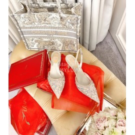 Rene Caovilla Crystal Lace Sheepskin High Heel Sandals For Women Pink