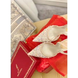 Rene Caovilla Crystal Lace Sheepskin High Heel Sandals For Women Pink