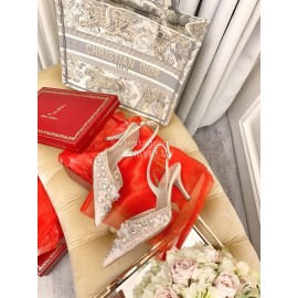 Rene Caovilla Crystal Lace Sheepskin High Heel Sandals For Women Pink