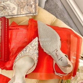 Rene Caovilla Crystal Lace Sheepskin High Heel Sandals For Women Pink