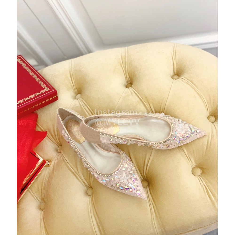 Rene Caovilla Crystal Lace Sheepskin High Heels Pink For Women 