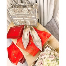 Rene Caovilla Crystal Lace Sheepskin High Heels Pink For Women 