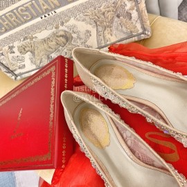 Rene Caovilla Crystal Lace Sheepskin High Heels Pink For Women 