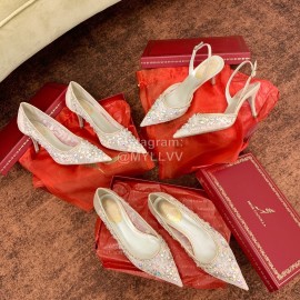 Rene Caovilla Crystal Lace Sheepskin High Heels Pink For Women 