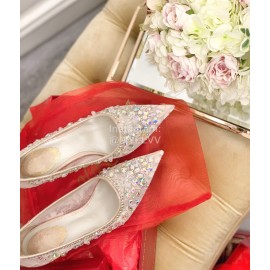 Rene Caovilla Crystal Lace Sheepskin High Heels For Women Pink