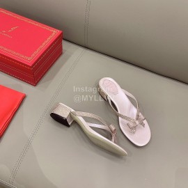 Rene Caovilla New Thick High Heel Clip Toe Rhinestone Slippers For Women Pink