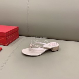 Rene Caovilla New Thick High Heel Clip Toe Rhinestone Slippers For Women Pink