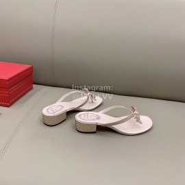 Rene Caovilla New Thick High Heel Clip Toe Rhinestone Slippers For Women Pink