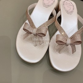 Rene Caovilla New Thick High Heel Clip Toe Rhinestone Slippers For Women Pink