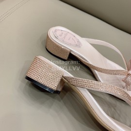 Rene Caovilla New Thick High Heel Clip Toe Rhinestone Slippers For Women Pink