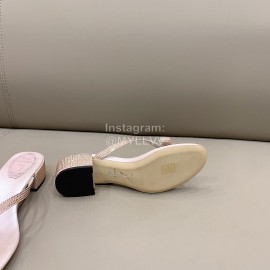 Rene Caovilla New Thick High Heel Clip Toe Rhinestone Slippers For Women Pink