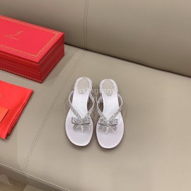 Rene Caovilla New Thick High Heel Clip Toe Rhinestone Slippers For Women Silver