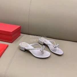 Rene Caovilla New Thick High Heel Clip Toe Rhinestone Slippers For Women Silver