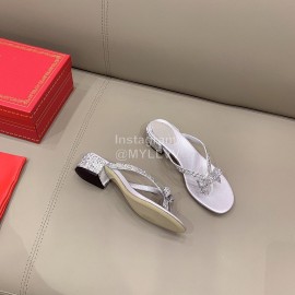 Rene Caovilla New Thick High Heel Clip Toe Rhinestone Slippers For Women Silver